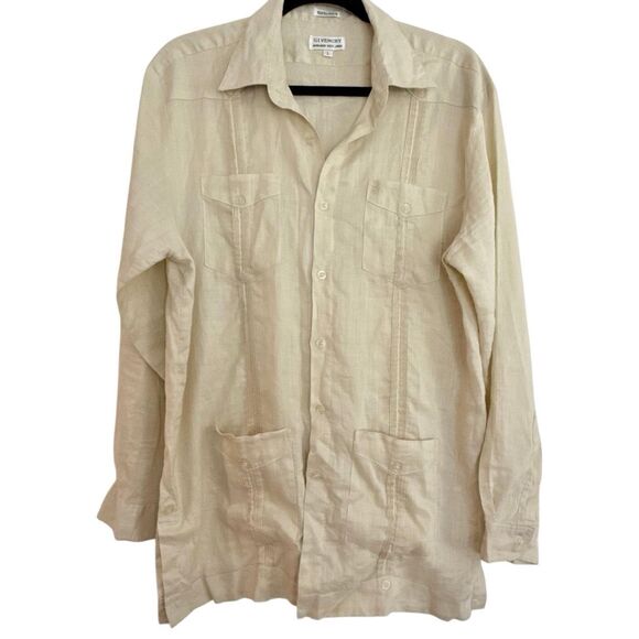 Givenchy monsieur 100% linen taupe button down size large - Picture 1 of 11
